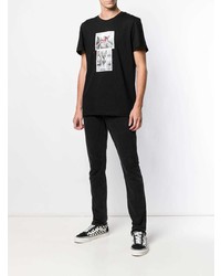 schwarzes bedrucktes T-Shirt mit einem Rundhalsausschnitt von Les Bohemiens