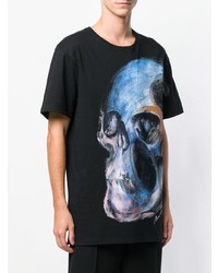 schwarzes bedrucktes T-Shirt mit einem Rundhalsausschnitt von Alexander McQueen