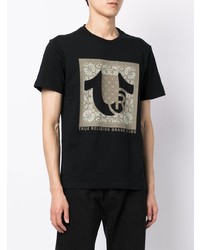 schwarzes bedrucktes T-Shirt mit einem Rundhalsausschnitt von True Religion