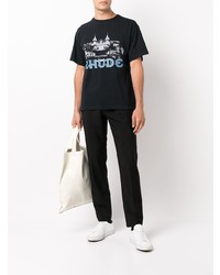 schwarzes bedrucktes T-Shirt mit einem Rundhalsausschnitt von Rhude