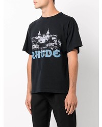 schwarzes bedrucktes T-Shirt mit einem Rundhalsausschnitt von Rhude