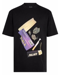 schwarzes bedrucktes T-Shirt mit einem Rundhalsausschnitt von Palace