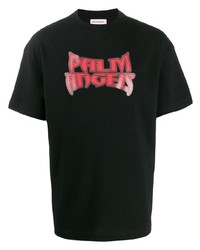 schwarzes bedrucktes T-Shirt mit einem Rundhalsausschnitt von Palm Angels