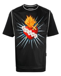 schwarzes bedrucktes T-Shirt mit einem Rundhalsausschnitt von Palm Angels