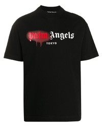 schwarzes bedrucktes T-Shirt mit einem Rundhalsausschnitt von Palm Angels