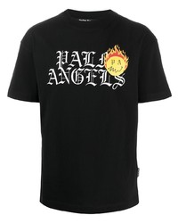 schwarzes bedrucktes T-Shirt mit einem Rundhalsausschnitt von Palm Angels