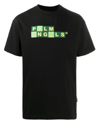 schwarzes bedrucktes T-Shirt mit einem Rundhalsausschnitt von Palm Angels