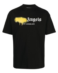 schwarzes bedrucktes T-Shirt mit einem Rundhalsausschnitt von Palm Angels