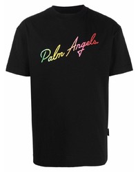 schwarzes bedrucktes T-Shirt mit einem Rundhalsausschnitt von Palm Angels