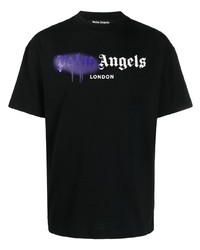 schwarzes bedrucktes T-Shirt mit einem Rundhalsausschnitt von Palm Angels