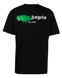 schwarzes bedrucktes T-Shirt mit einem Rundhalsausschnitt von Palm Angels