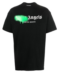 schwarzes bedrucktes T-Shirt mit einem Rundhalsausschnitt von Palm Angels