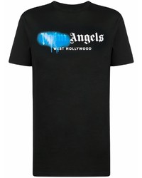 schwarzes bedrucktes T-Shirt mit einem Rundhalsausschnitt von Palm Angels