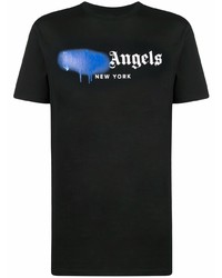 schwarzes bedrucktes T-Shirt mit einem Rundhalsausschnitt von Palm Angels