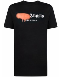 schwarzes bedrucktes T-Shirt mit einem Rundhalsausschnitt von Palm Angels