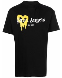 schwarzes bedrucktes T-Shirt mit einem Rundhalsausschnitt von Palm Angels