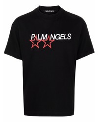 schwarzes bedrucktes T-Shirt mit einem Rundhalsausschnitt von Palm Angels