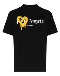 schwarzes bedrucktes T-Shirt mit einem Rundhalsausschnitt von Palm Angels