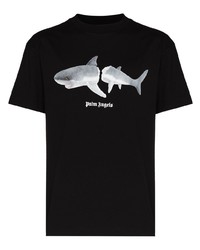 schwarzes bedrucktes T-Shirt mit einem Rundhalsausschnitt von Palm Angels