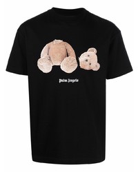 schwarzes bedrucktes T-Shirt mit einem Rundhalsausschnitt von Palm Angels