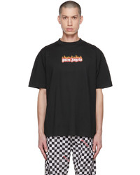 schwarzes bedrucktes T-Shirt mit einem Rundhalsausschnitt von Palm Angels