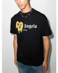 schwarzes bedrucktes T-Shirt mit einem Rundhalsausschnitt von Palm Angels