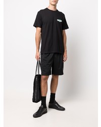 schwarzes bedrucktes T-Shirt mit einem Rundhalsausschnitt von Stussy