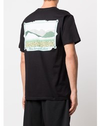 schwarzes bedrucktes T-Shirt mit einem Rundhalsausschnitt von Stussy