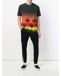 schwarzes bedrucktes T-Shirt mit einem Rundhalsausschnitt von Marcelo Burlon County of Milan