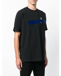 schwarzes bedrucktes T-Shirt mit einem Rundhalsausschnitt von Raf Simons X Fred Perry