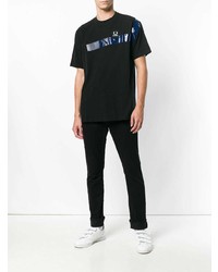 schwarzes bedrucktes T-Shirt mit einem Rundhalsausschnitt von Raf Simons X Fred Perry