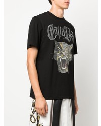 schwarzes bedrucktes T-Shirt mit einem Rundhalsausschnitt von Roberto Cavalli