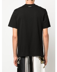 schwarzes bedrucktes T-Shirt mit einem Rundhalsausschnitt von Roberto Cavalli