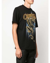 schwarzes bedrucktes T-Shirt mit einem Rundhalsausschnitt von Roberto Cavalli