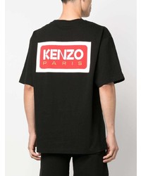 schwarzes bedrucktes T-Shirt mit einem Rundhalsausschnitt von Kenzo