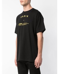 schwarzes bedrucktes T-Shirt mit einem Rundhalsausschnitt von Raf Simons