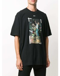 schwarzes bedrucktes T-Shirt mit einem Rundhalsausschnitt von Off-White