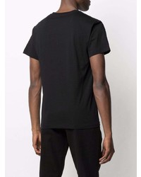 schwarzes bedrucktes T-Shirt mit einem Rundhalsausschnitt von Raf Simons