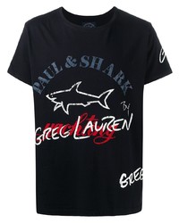 schwarzes bedrucktes T-Shirt mit einem Rundhalsausschnitt von Paul & Shark