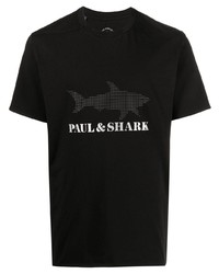 schwarzes bedrucktes T-Shirt mit einem Rundhalsausschnitt von Paul & Shark