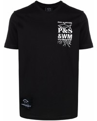 schwarzes bedrucktes T-Shirt mit einem Rundhalsausschnitt von Paul & Shark