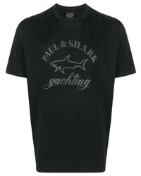 schwarzes bedrucktes T-Shirt mit einem Rundhalsausschnitt von Paul & Shark