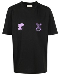schwarzes bedrucktes T-Shirt mit einem Rundhalsausschnitt von Paura