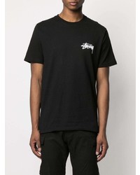 schwarzes bedrucktes T-Shirt mit einem Rundhalsausschnitt von Stussy