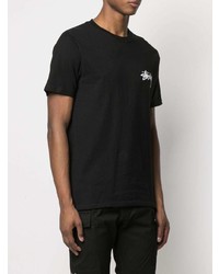 schwarzes bedrucktes T-Shirt mit einem Rundhalsausschnitt von Stussy