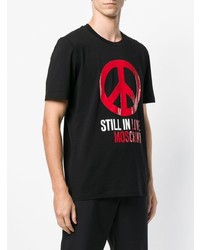 schwarzes bedrucktes T-Shirt mit einem Rundhalsausschnitt von Love Moschino