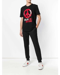 schwarzes bedrucktes T-Shirt mit einem Rundhalsausschnitt von Love Moschino