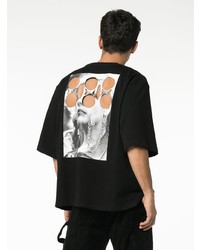 schwarzes bedrucktes T-Shirt mit einem Rundhalsausschnitt von Raf Simons