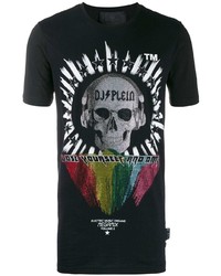 schwarzes bedrucktes T-Shirt mit einem Rundhalsausschnitt von Philipp Plein