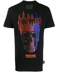 schwarzes bedrucktes T-Shirt mit einem Rundhalsausschnitt von Philipp Plein